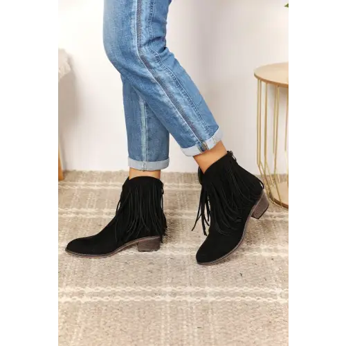 Legend Women's Fringe Cowboy Western Ankle Boots in Black Suede