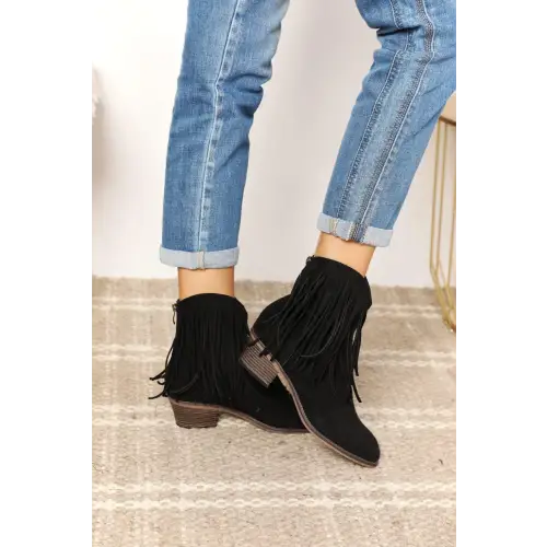 Legend Women's Fringe Cowboy Western Ankle Boots in Black Suede