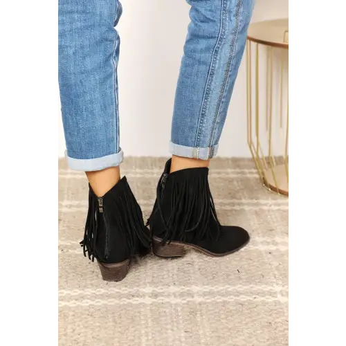 Legend Women's Fringe Cowboy Western Ankle Boots in Black Suede