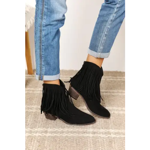 Legend Women's Fringe Cowboy Western Ankle Boots in Black Suede