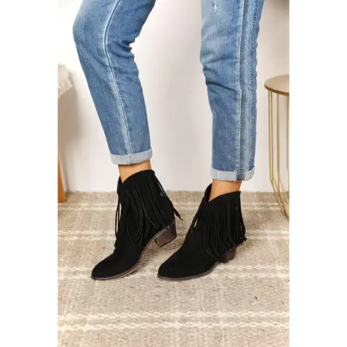 Legend Women's Fringe Cowboy Western Ankle Boots in Black Suede