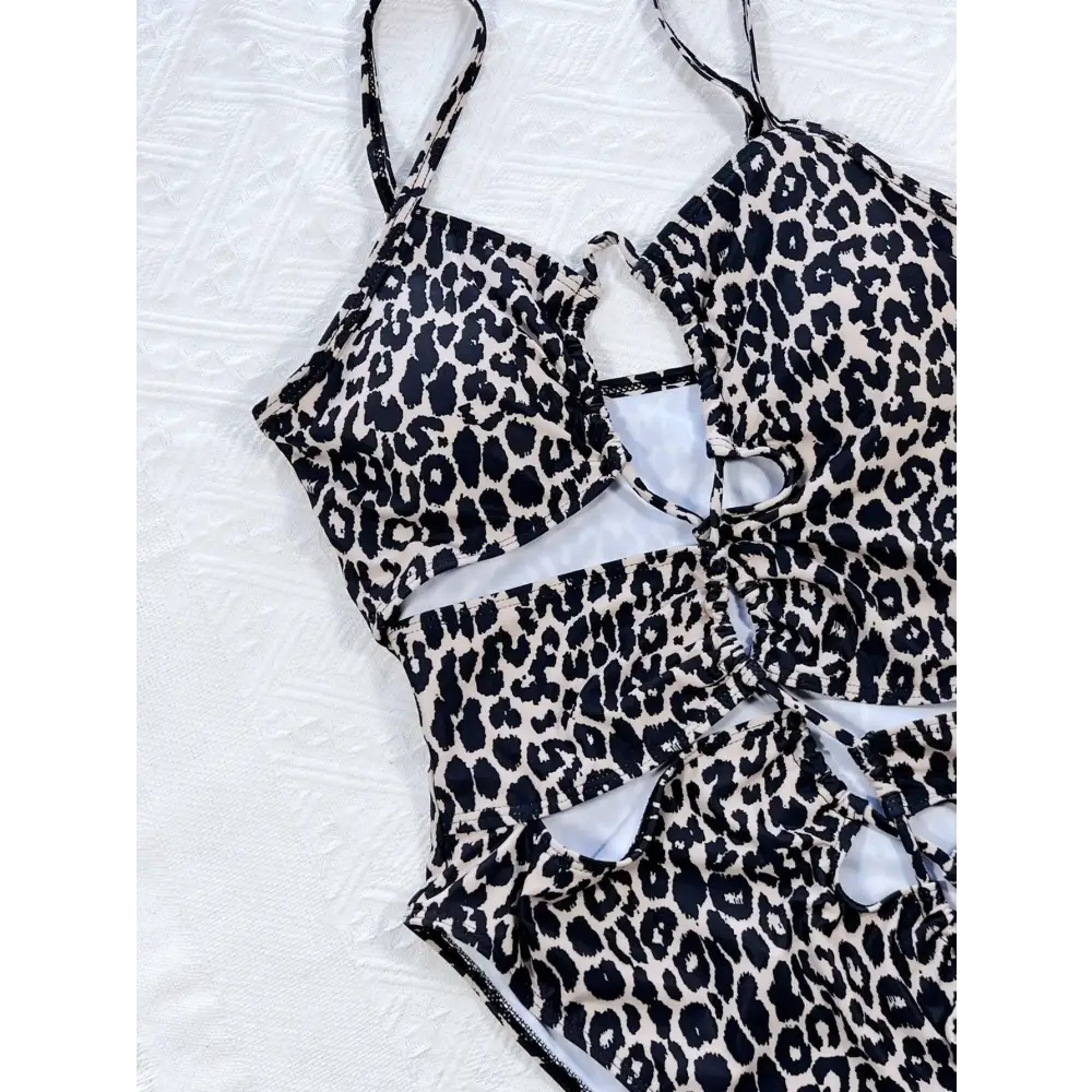 Fierce Leopard Cutout Tied One-Piece Swimsuit for Wild Beach Days