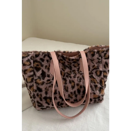 Leopard Fluff Tote Bag - CM Fashion