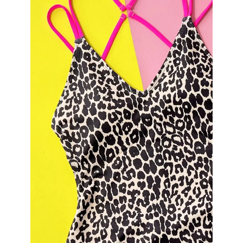 Fierce Pink Leopard Plunge Spaghetti Strap One-Piece Swimwear