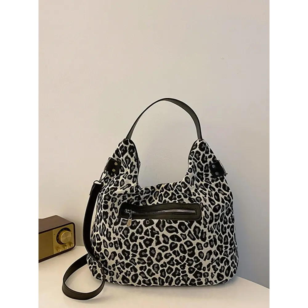 Fierce Leopard Polyester Shoulder Bag with Edgy Studs