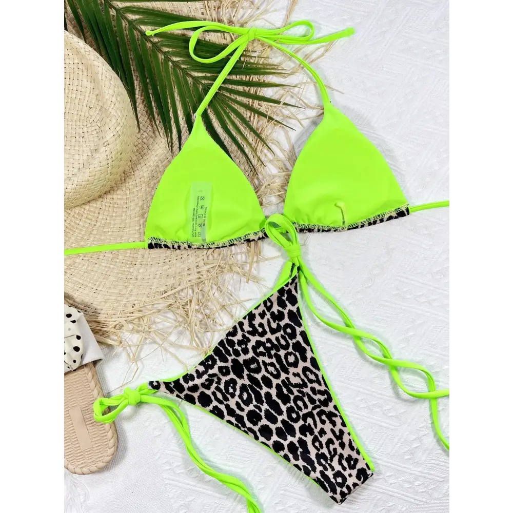 Pink Leopard Print Halter Bikini Set