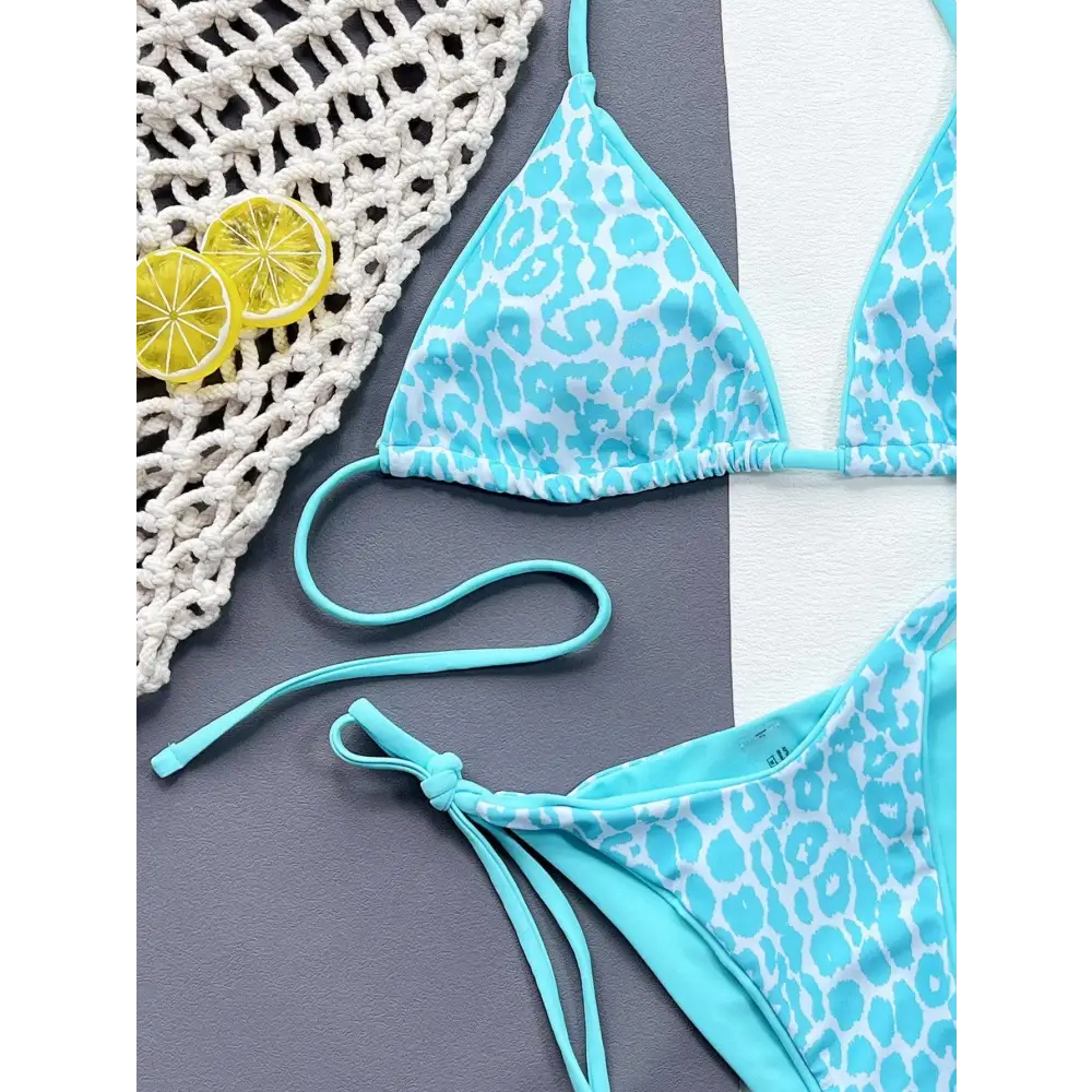 Pink Leopard Print Halter Bikini Set