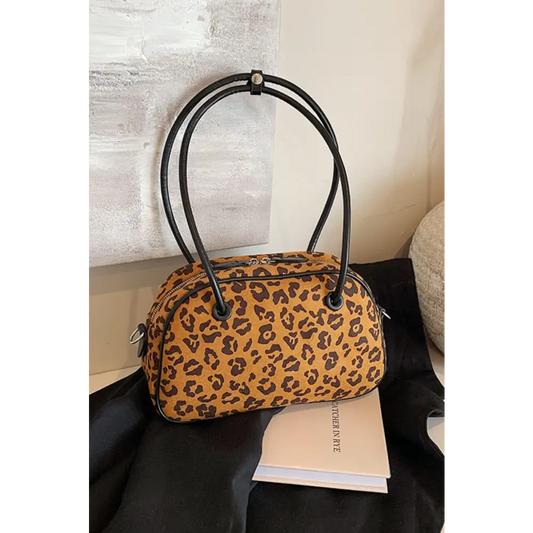 Leopard Suede Medium Shoulder Bag - CM Fashion