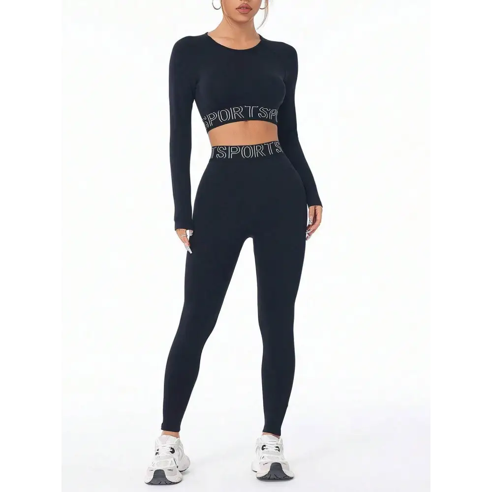 Letter Print Round Neck Long Sleeve Top and Leggings Active Set