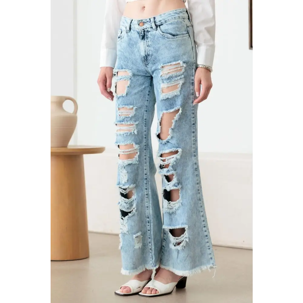 Litz La Distressed Frayed Hem Flare Jeans Rock Your Style