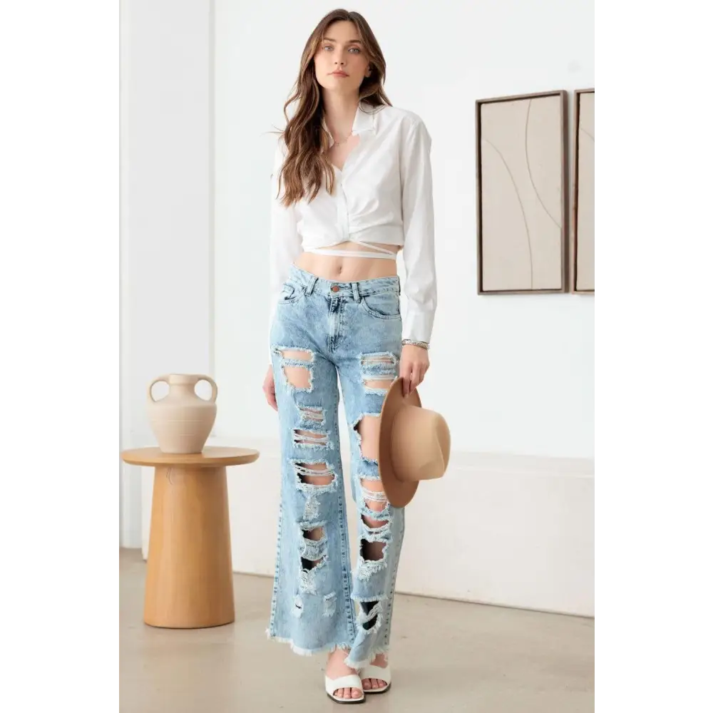 Litz La Distressed Frayed Hem Flare Jeans Rock Your Style