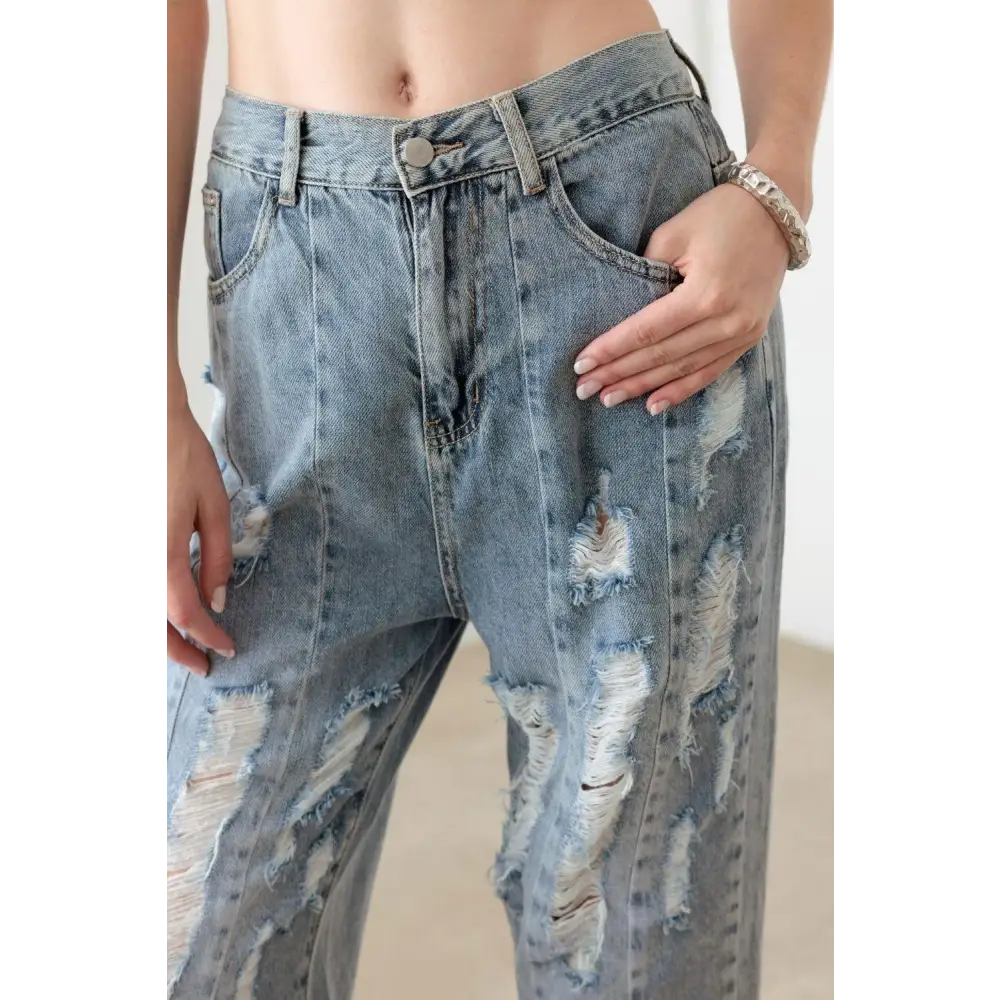 Bold Washed Barrel Leg High Waist Distressed Jeans