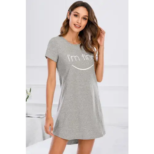 Graphic Round Neck Short Sleeve Lounge Dress - CM Fashion