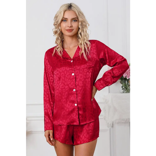 Long Sleeve Shirt and Shorts Lounge Set - CM