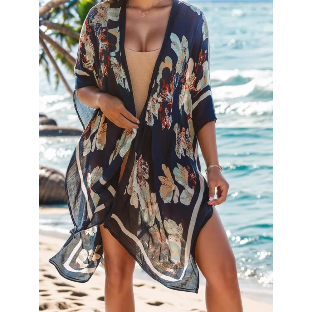 Lovelet Printed Open Kimono Floral Beach Cover Up