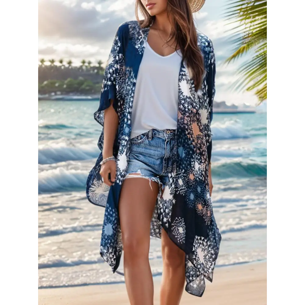 Lovelet Printed Open Kimono Floral Beach Cover Up