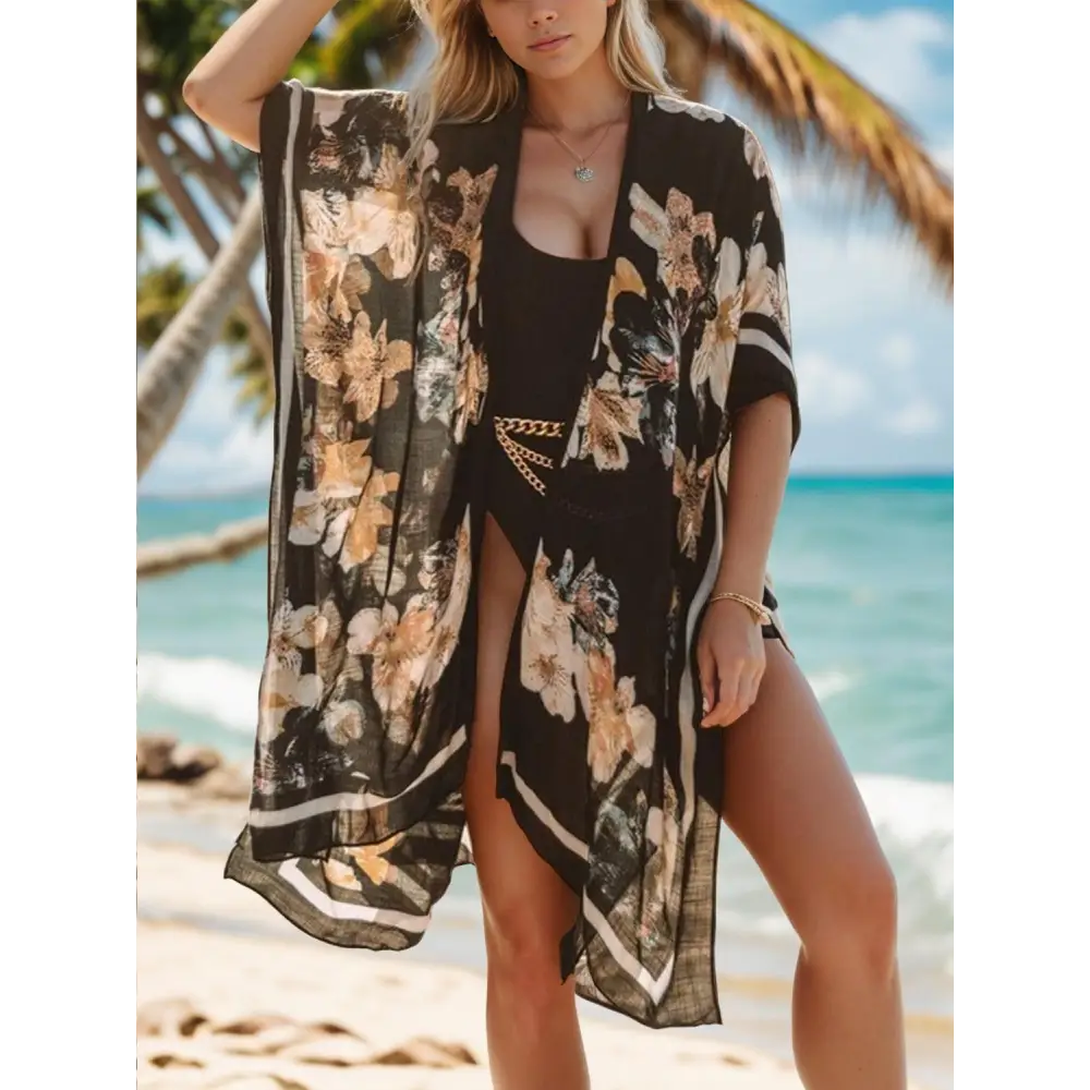 Lovelet Printed Open Kimono Floral Beach Cover Up