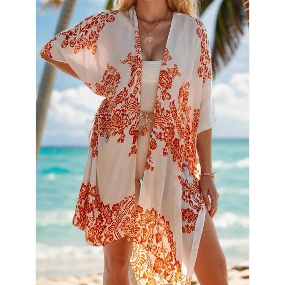 Lovelet Printed Open Kimono Floral Beach Cover Up