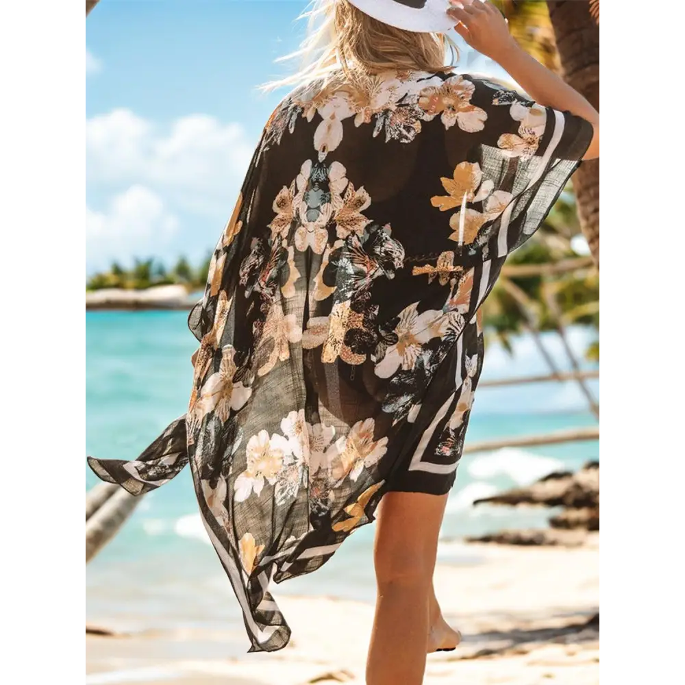 Lovelet Printed Open Kimono Floral Beach Cover Up