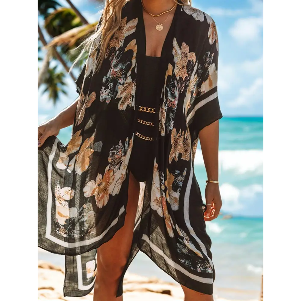 Lovelet Printed Open Kimono Floral Beach Cover Up