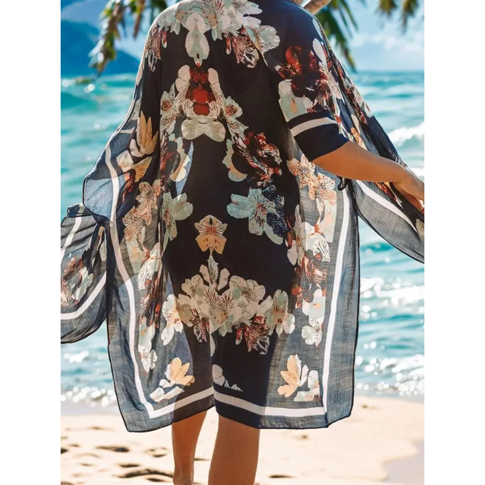 Lovelet Printed Open Kimono Floral Beach Cover Up