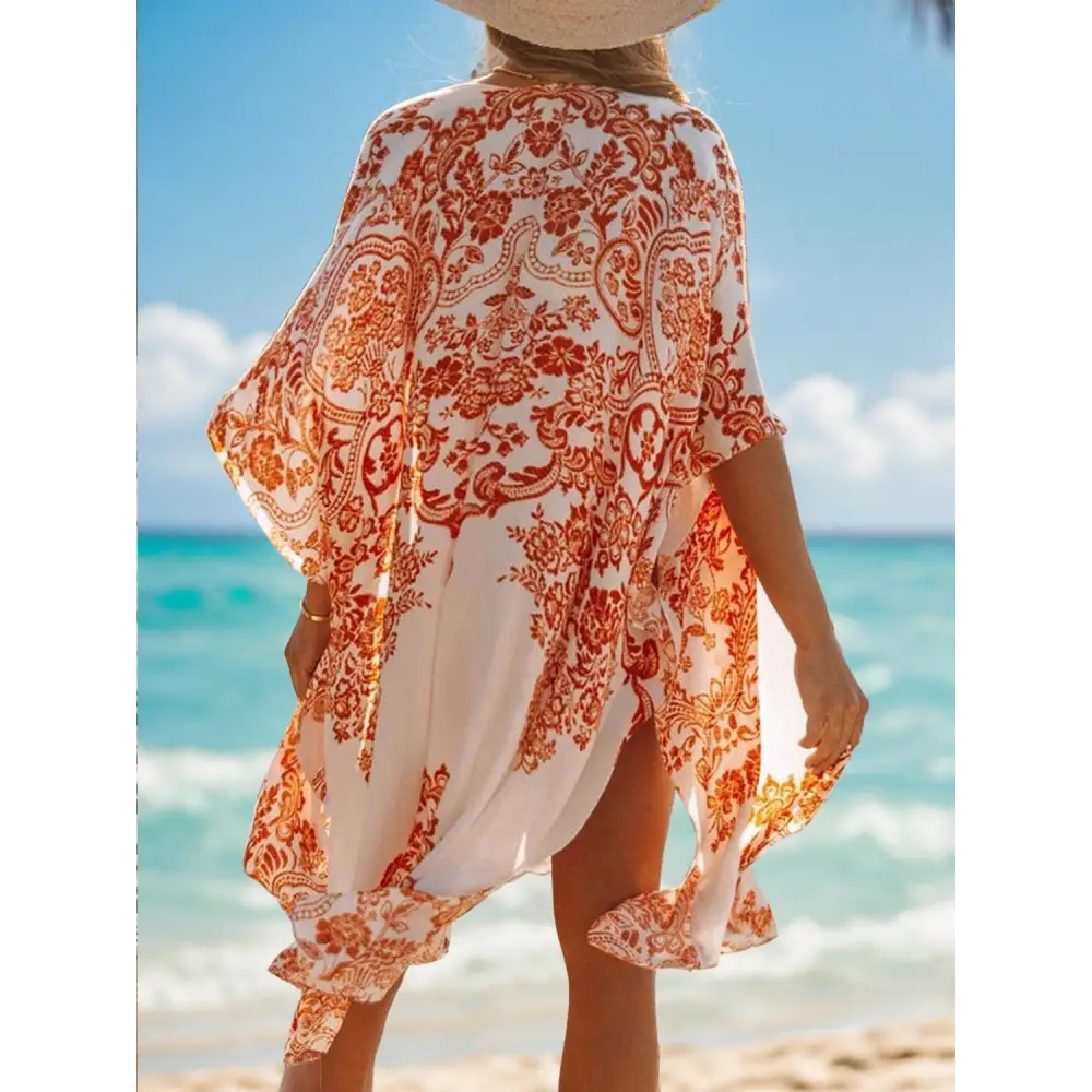 Lovelet Printed Open Kimono Floral Beach Cover Up