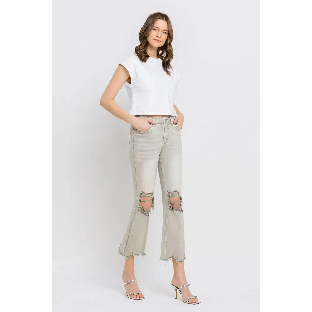 Lovervet Distressed Raw Hem Cropped Flare Jeans Elevate Your Style