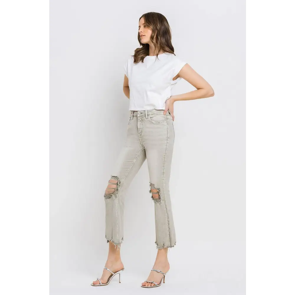 Lovervet Distressed Raw Hem Cropped Flare Jeans Elevate Your Style