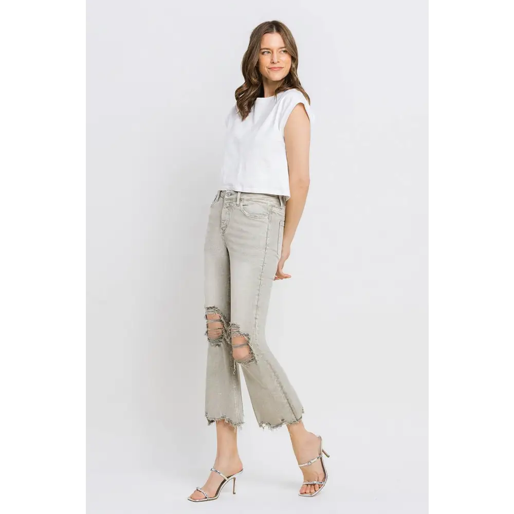 Lovervet Distressed Raw Hem Cropped Flare Jeans Elevate Your Style