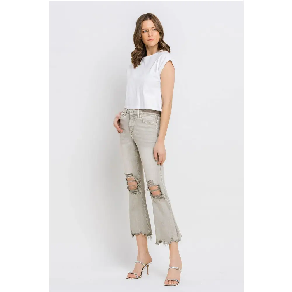 Lovervet Distressed Raw Hem Cropped Flare Jeans Elevate Your Style