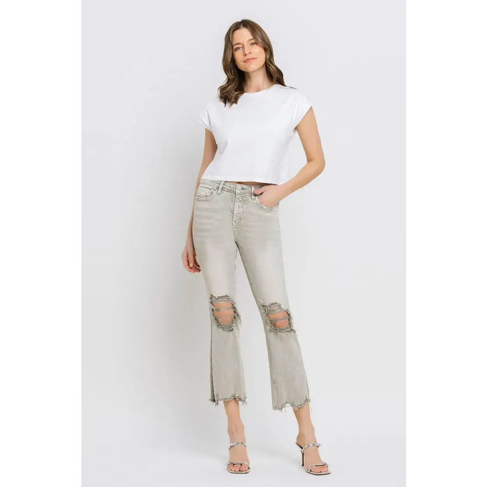 Lovervet Distressed Raw Hem Cropped Flare Jeans Elevate Your Style