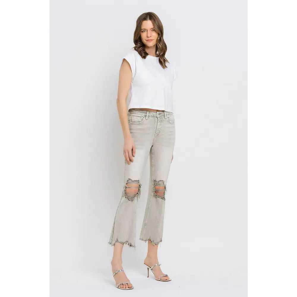 Lovervet Distressed Raw Hem Cropped Flare Jeans Elevate Your Style