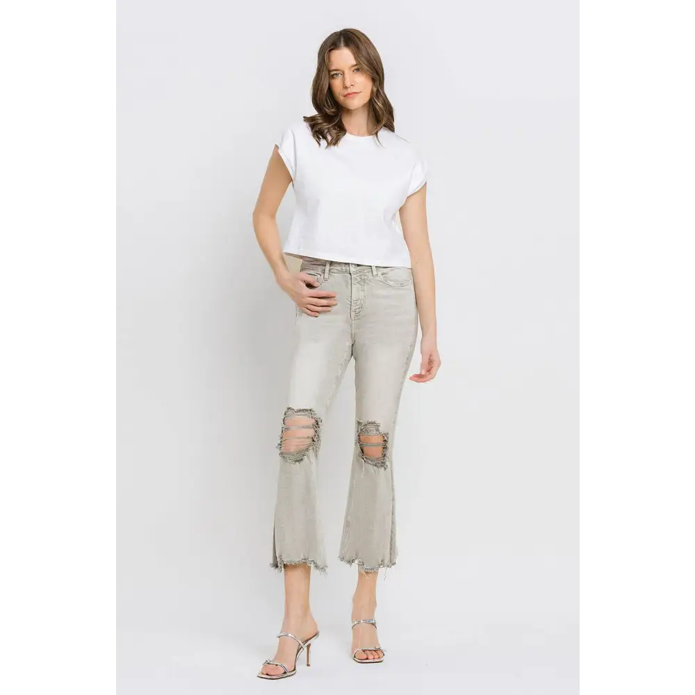 Lovervet Distressed Raw Hem Cropped Flare Jeans Elevate Your Style