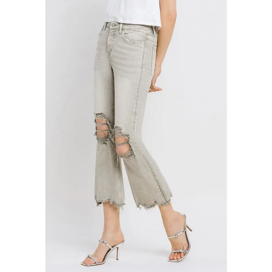 Lovervet Distressed Raw Hem Cropped Flare Jeans - CM Fashion