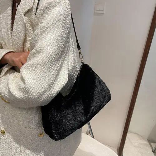 Black Luxe Faux Fur Shoulder Bags