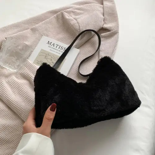 Black Luxe Faux Fur Shoulder Bags