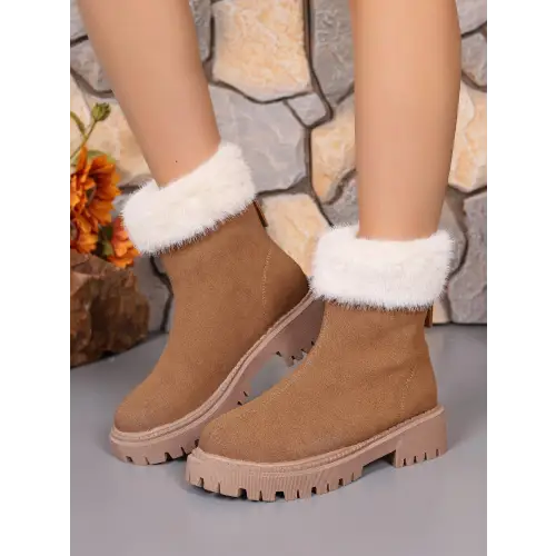 Luxurious Dear Monkey Faux Fur Trim Suede Platform Boots