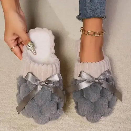 Bow Trim Contrast Slippers - Gray / 36(US5) - CynthiaMonica CM