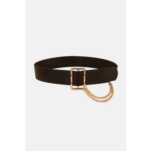 PU Leather Wide Belt with Chain - CM Fashion