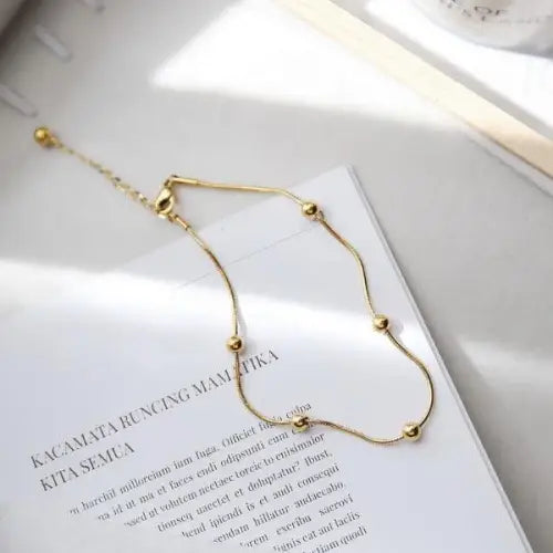 Exquisite Light Luxury 18K Gold Beaded Design Snake Chain Anklet