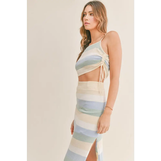 MABLE Striped Knit Cami and Midi Skirt Set - CM Fashion