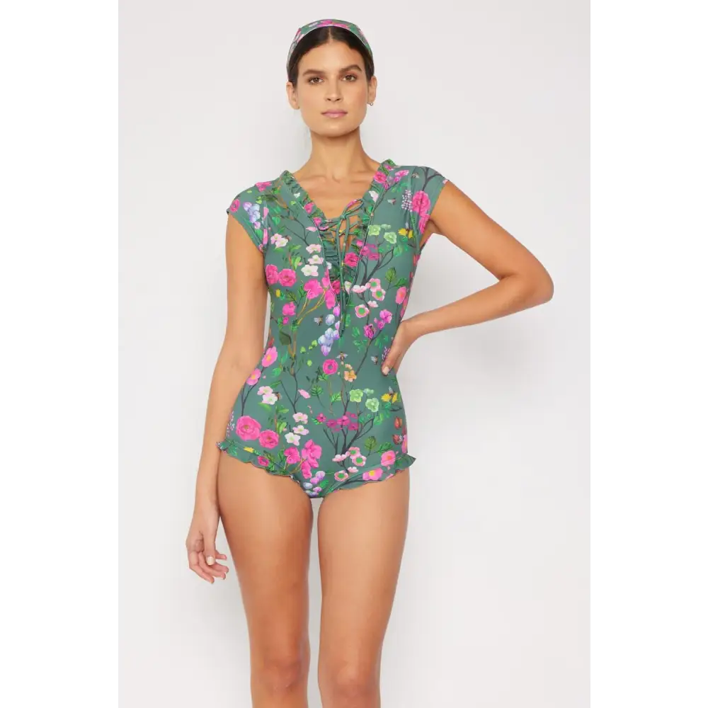 Blooming Beauty Marina West Swim Floral V-Neck One-Piece Swimsuit