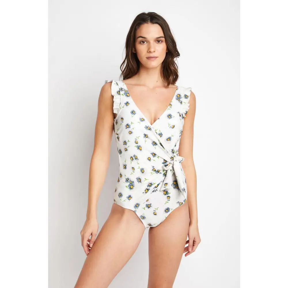 Marina West Swim Float On Ruffle Faux Wrap Floral Daisy Swimsuit