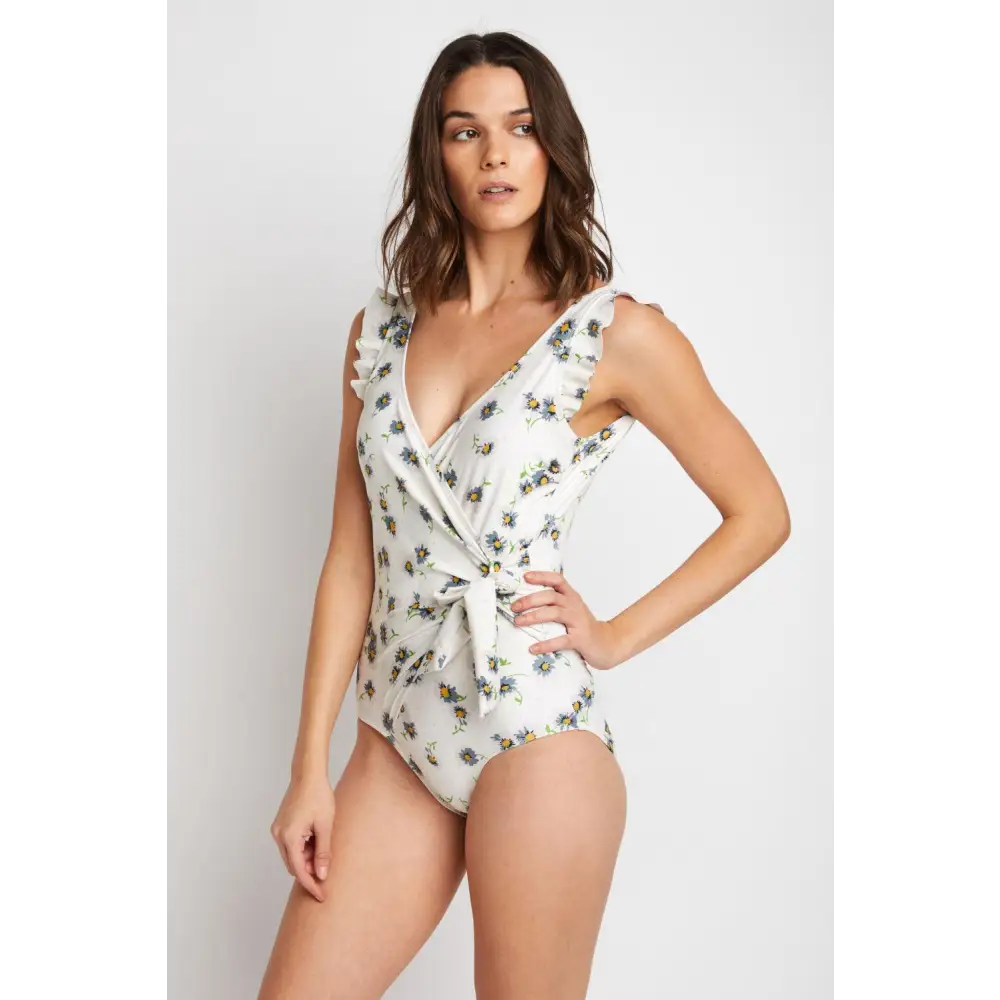 Marina West Swim Float On Ruffle Faux Wrap Floral Daisy Swimsuit