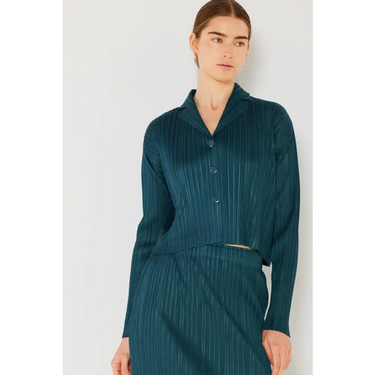 Marina West Swim Pleated Cropped Button Up Shirt - CM Fashion