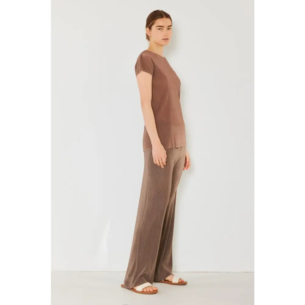 Marina West Swim Rib Pleated Elastic-Waist Wide Leg Pants