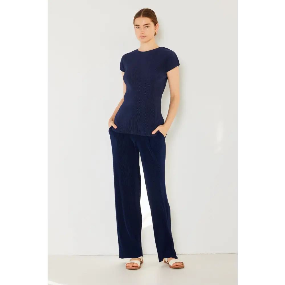 Marina West Swim Rib Pleated Elastic-Waist Wide Leg Pants