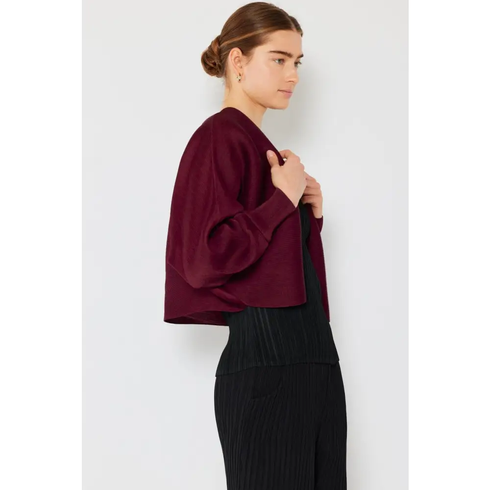 Marina West Swim Rib Pleated Puff Sleeve Bolero Cardigan