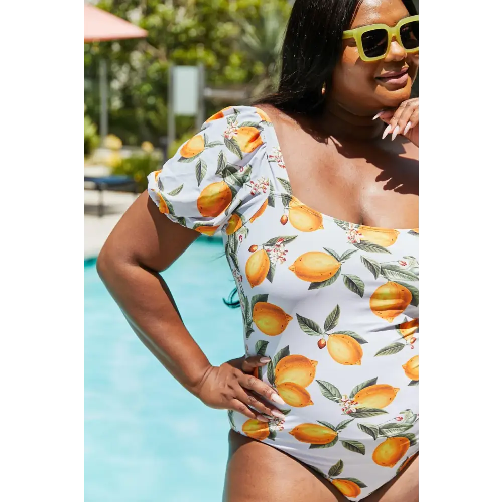 Zesty Marina West Swim Salty Air Puff Sleeve Citrus Orange Swimsuit