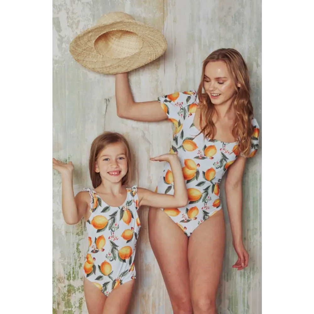 Zesty Marina West Swim Salty Air Puff Sleeve Citrus Orange Swimsuit